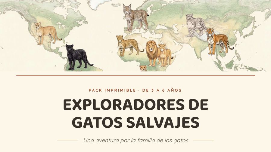 Portada de Exploradores de Gatos Salvajes con un mapa del mundo y sus felinos