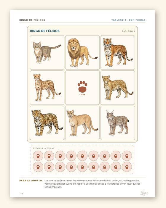 Cartón de bingo con nueve felinos